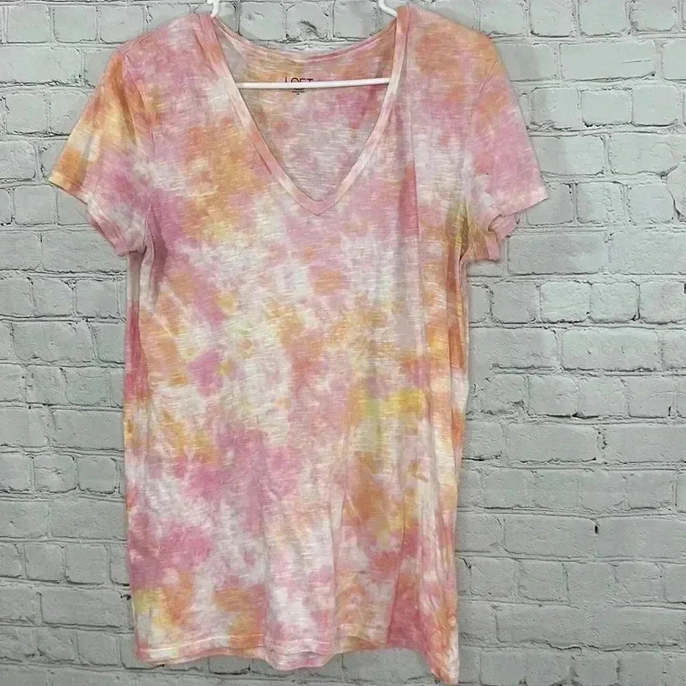 Loft Pink and Orange Tie-dye T-shirt Size Medium